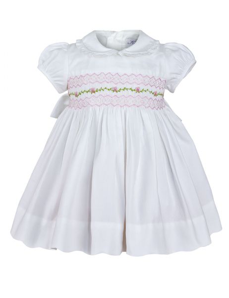 Kurzes Taufkleid Lilly in Weiß und Rosa von Kidiwi. Babykleid für perfekte Mädchen Taufe!