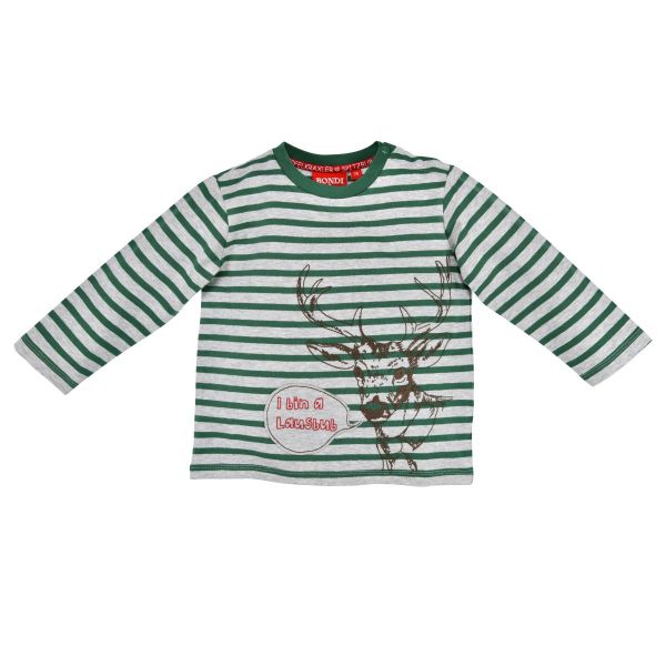 Baby Langarm-Trachten-Shirt Lausbub, grün-grau geringelt, Bondi Babyshirt