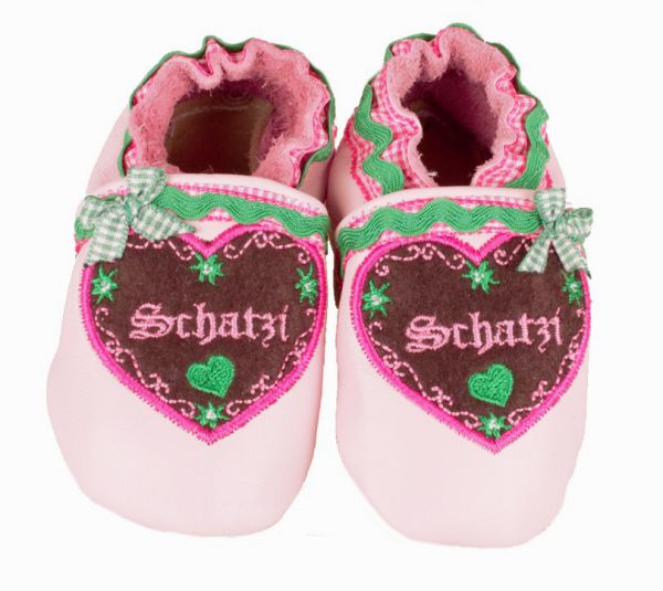 Trachtenschuhe Baby rosa mit Herz Schatzi - Krabbelschuhe - Anouk et Emile