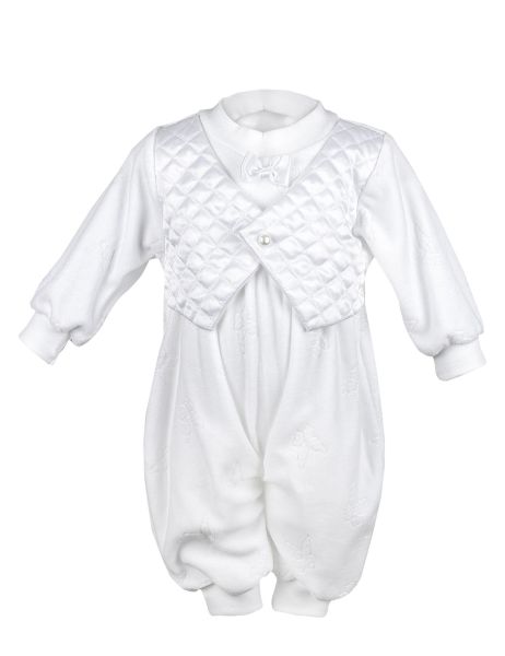 Weißer Taufanzug für Baby Jungen Taufe - festlicher Babyanzug mit Fliege und Weste Carlina