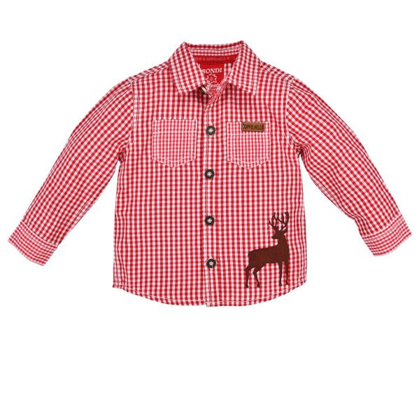 Trachtenhemd für Baby und Kind mit Hirsch Applikation rot - Bondi