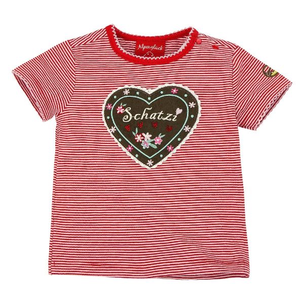 Cooles Trachten-Shirt Schatzl für Baby Mädchen in Rot-Weiß - Bondi Kinder Trachtenbluse