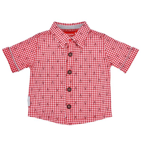Baby und Kinder Trachten-Hemd, Kurzarm-Hemd rot-weiß kariert von Bondi Trachten