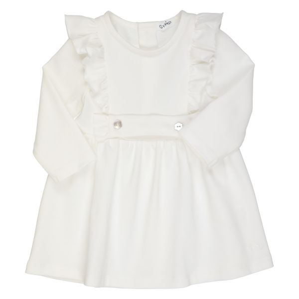 Kurzes Taufkleid in Ecru-Weiß für Baby Mädchen Taufe, Hochzeit oder festliche Anlässe. Langarm Kleid fürs Baby von GYMP 